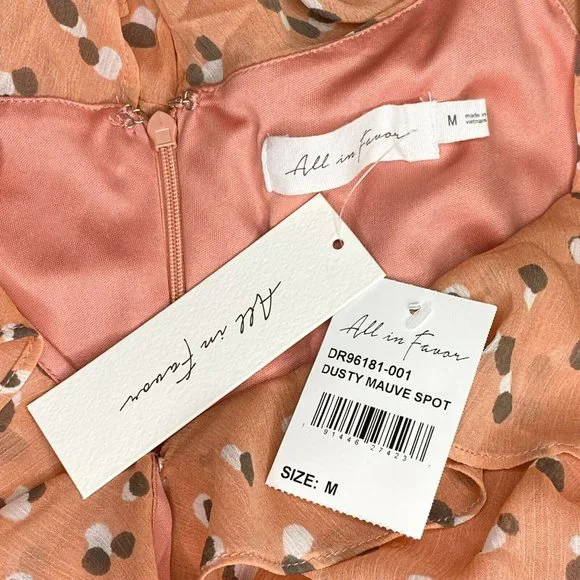 All in Favor Women's M Spaghetti Strap Ruched Front Dress Mauve Spots Dusty Pink - Picture 9 of 11